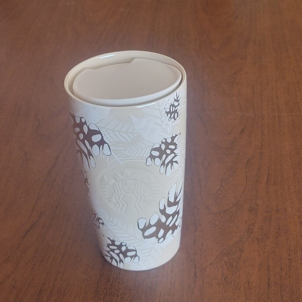 STARBUCKS Winter 2020 Holiday Gold Pine Cone Mermaid Logo Ceramic Tumbler 12 oz